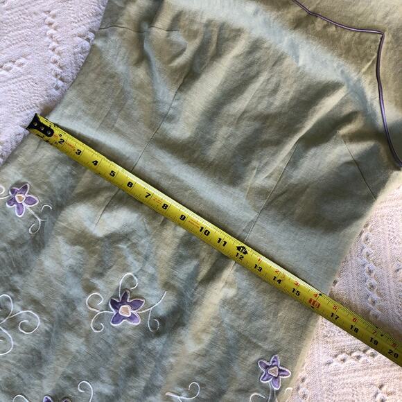 Y2K Sangria Linen-Blend Sage Green Embroidered Floral Shift Dress Sz 8 Cottage - Picture 11 of 11